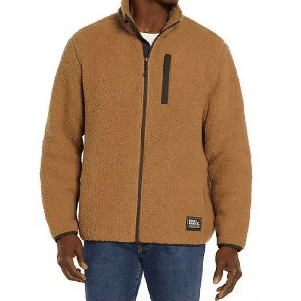 Men's Tan brown Sherpa Fleece zip up Jacket xxl new